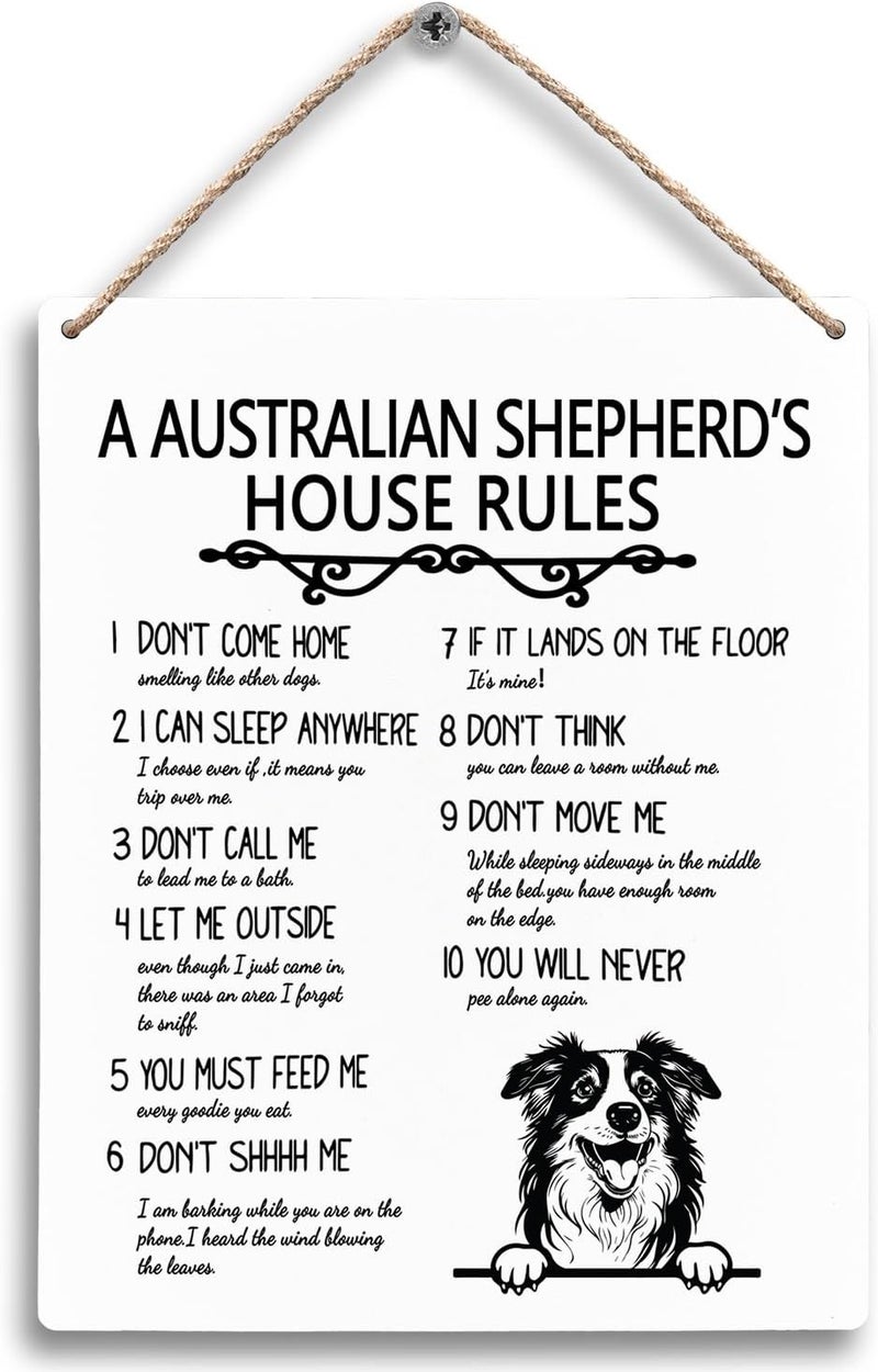 FUGWN A Australian Shepherd’s House Rules Dog Wooden Signs 8x10, Australian Shepherd Gifts Dog Wall Decor, Signs for Home Decor, House Rules Plaque Gifts for Breed Lovers - Image 1